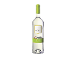 Garrafa de vinho branco com tampa verde e rótulo, com prémios e texto.