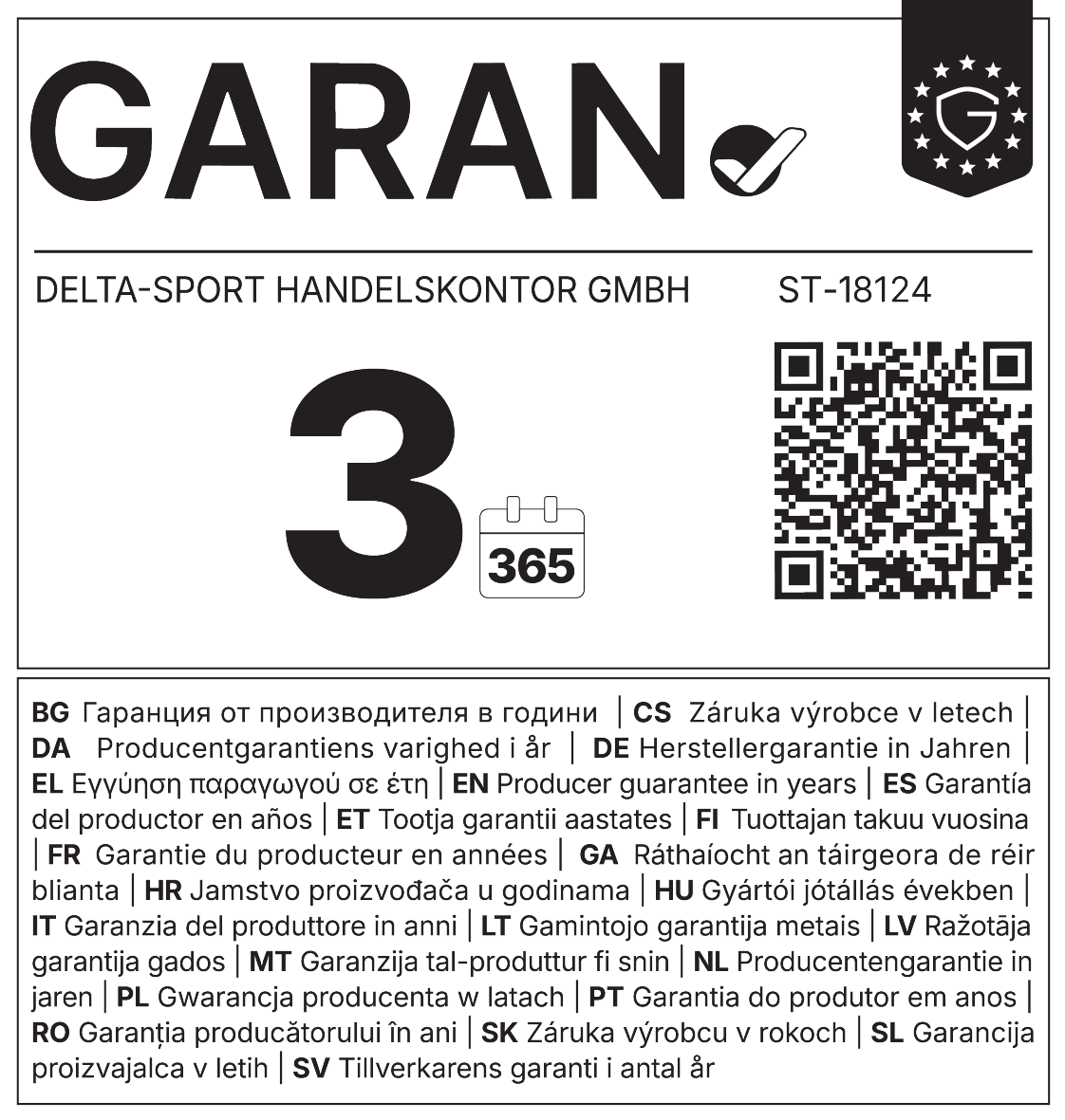 Garantia do produtor 3 anos (365 dias), ST-18124