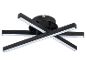 Candeeiro de teto preto com quatro faixas LED cruzadas e design perfurado.