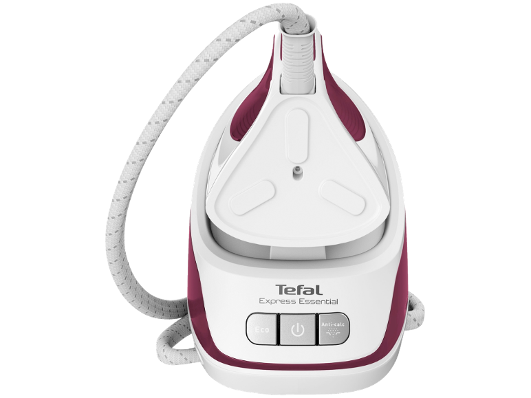 Gerador de vapor branco e bordeaux com cabo trançado, botões Eco e Anti-calc.