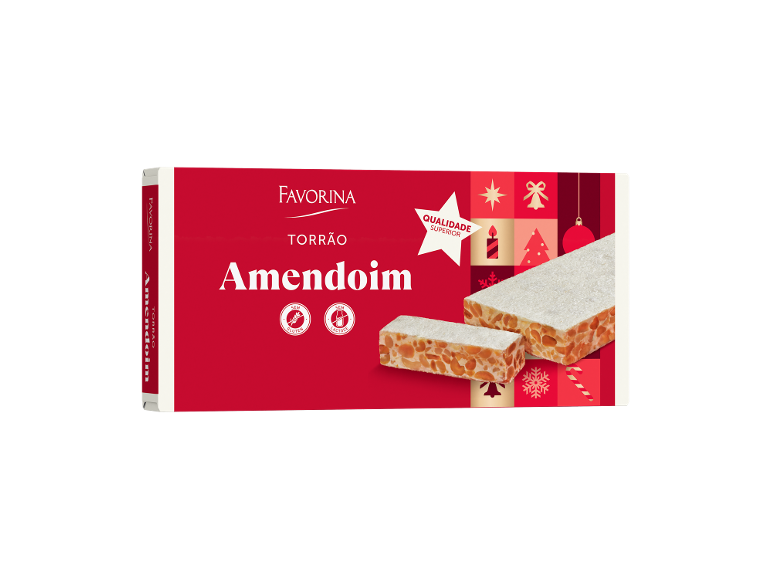 Barra de nougat de amendoim com decorações de Natal, qualidade superior, sem glúten e lactose.