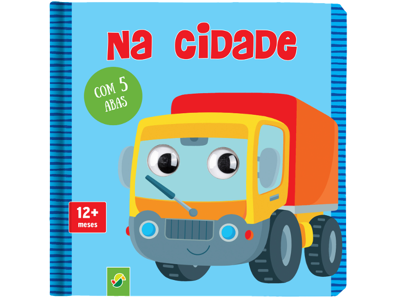 Livro infantil 'Na cidade' com camião, 5 abas, para 12+ meses.