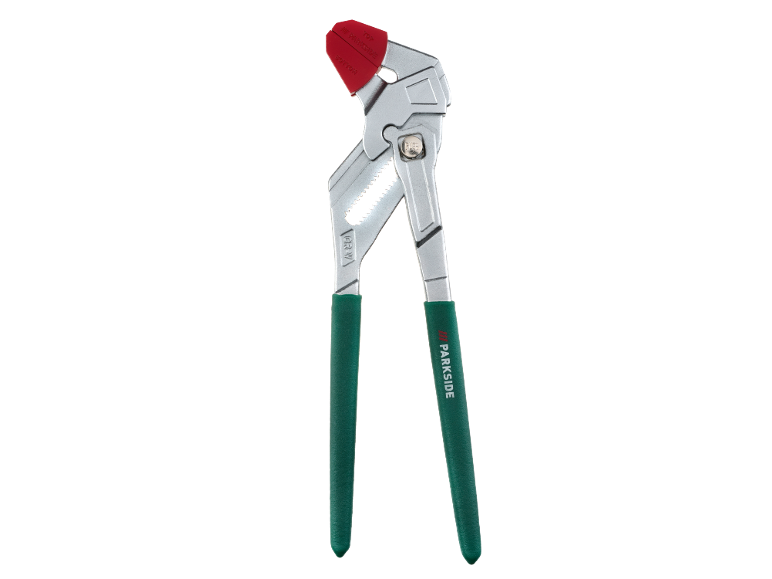 Alicate ajustável com cabos verdes e topo vermelho, marcado com 'TOP EDITION'.