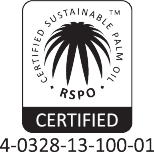 Selo de óleo de palma sustentável certificado: RSPO CERTIFIED 4-0328-13-100-01.