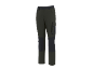 Calças de trabalho masculinas verde-escuras com detalhes pretos e bolso lateral.