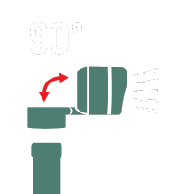 Ícone de cabeça rotativa de 90° com seta.