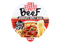 Tampa de sopa instantânea de noodles, com sabor a carne de vaca, 5 especiarias e aroma picante.