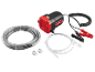 Kit de transferência de óleo com bomba, mangueiras transparentes e pinças de bateria.
