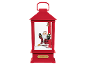 Lanterna de Natal vermelha com uma figura do Pai Natal a segurar uma lanterna e uma árvore de Natal, com o texto 'CHRISTMAS'.