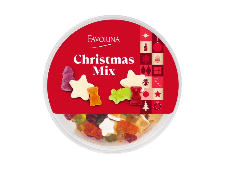 Gomas Favorina Christmas Mix em embalagem redonda