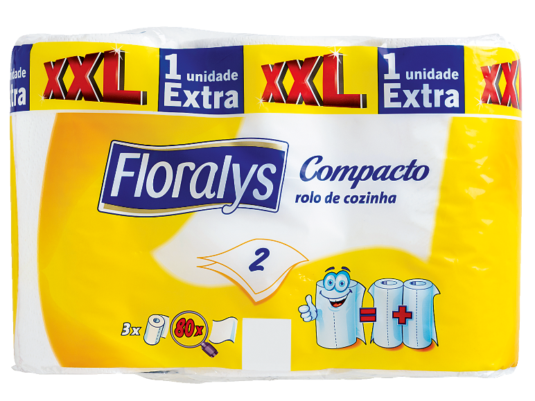 Rolo de cozinha FLORALYS Compacto XXL com 1 rolo extra.