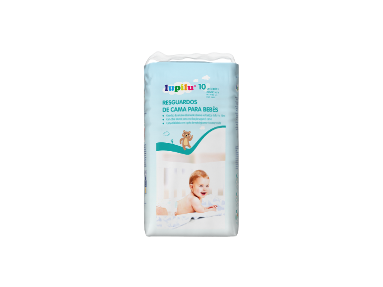 Resguardos de cama para bebés, 10 unidades, 60x80 cm, com núcleo absorvente e abas laterais.