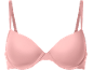 Sutiã feminino rosa com copas almofadadas e alças ajustáveis.