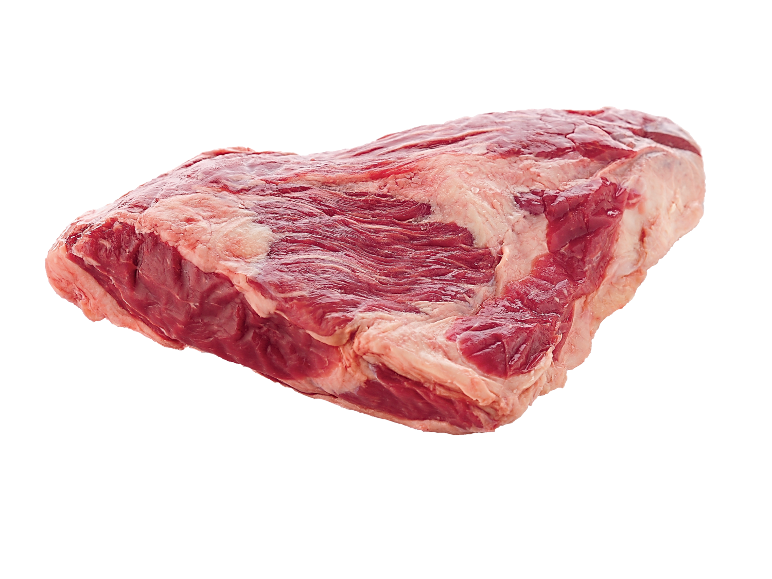 Peito de vaca cru com marmoreio visível sobre fundo preto