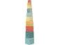 Blocos de torre coloridos com imagens de veículos e formas geométricas.