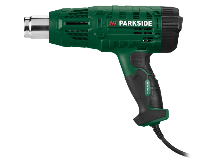 Pistola de calor verde e preta com cabo de alimentação, modelo PHLGD 2000 E5.