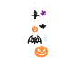Decorações de Halloween em feltro, incluindo abóboras, morcegos, fantasmas e bruxas.