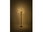Árvore decorativa iluminada com luzes LED quentes sobre um fundo escuro.