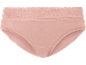 Cuecas de senhora cor pêssego com acabamento em renda.