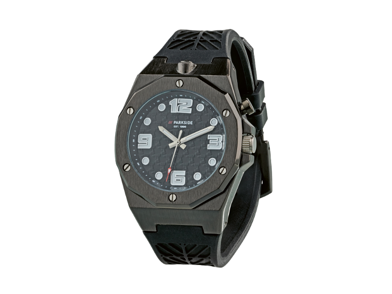 Relógio de pulso masculino com mostrador e bracelete pretos