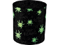 Copo de Halloween preto com aranhas que brilham no escuro e texto