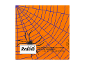 Guardanapos de papel cor de laranja com teia e aranha preta para o Halloween.