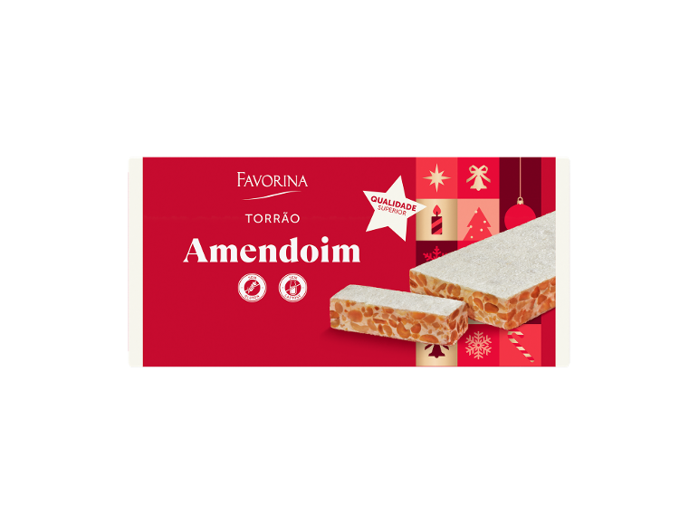 Torrão de amendoim com açúcar em pó, com motivos natalícios.