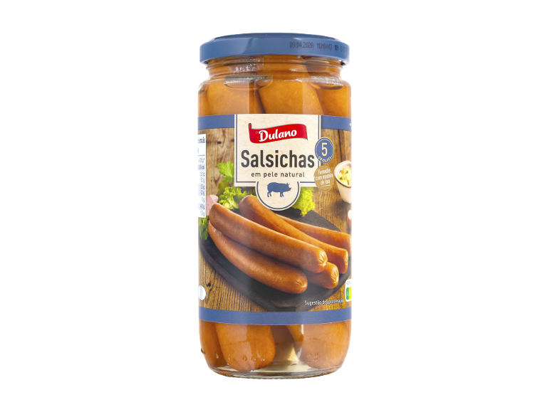 Frasco de salsichas Dulano Oldenhäuser em pele natural, fumadas com madeira de faia.