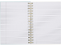 Caderno em espiral ou diário com páginas pautadas e uma coluna à esquerda.