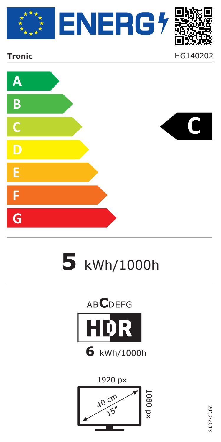 Etiqueta energética: C, 5 kWh/1000h, HDR C, 6 kWh/1000h, 1920x1080 px, 40 cm/15'