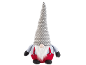 Gnomo de Natal com chapéu cinzento e branco às bolinhas, barba branca e calças vermelhas