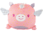 Peluche de unicórnio rosa com asas e estrelas amarelas.