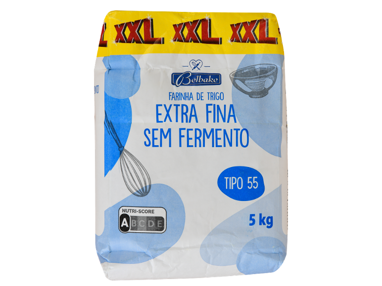 Farinha de trigo Belbake Extra Fina Sem Fermento, tipo 55, 5 kg, com Nutri-Score A.