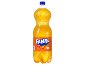Dois litros de refrigerante de laranja numa garrafa transparente com rótulo laranja