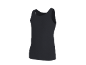Camisola interior masculina cinzento escuro sem mangas, vista lateral.