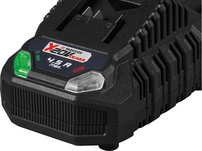 Bateria de 20 V com indicador de carga e a inscrição «4,5 A max.»