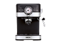Máquina de café expresso preta e prateada com manómetro e botões de controlo