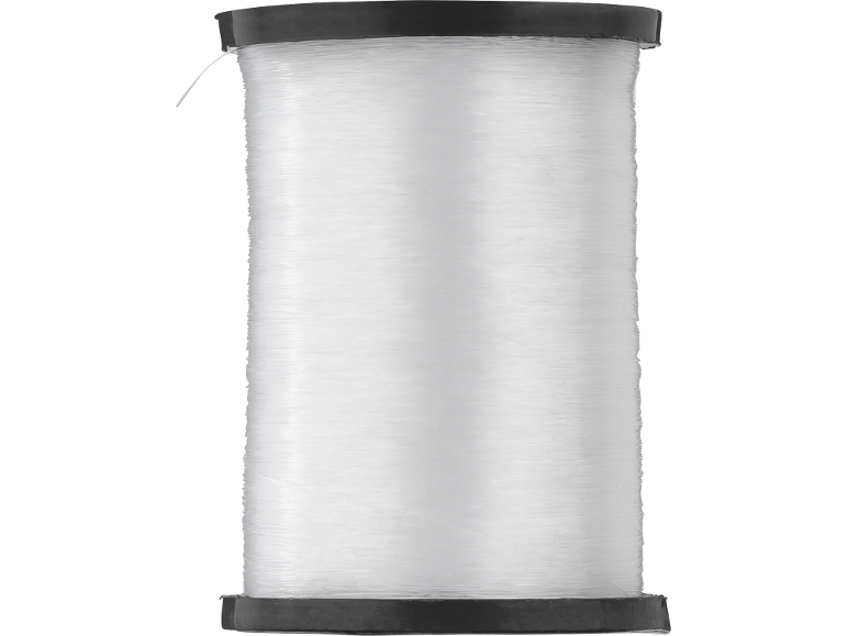 Fio de pesca transparente num carretel preto.