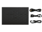 Capa preta para monitor e três cabos de conexão: HDMI, USB-A para USB-C, USB-C para USB-C.