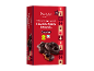 Embalagem vermelha de corações, estrelas e pretzels de pão de mel com chocolate.