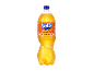 Garrafa de 1,5L de refrigerante de laranja com a inscrição 'MEALS WANTA FANTA'.