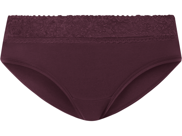 Cuecas femininas cor de vinho com acabamento em renda.