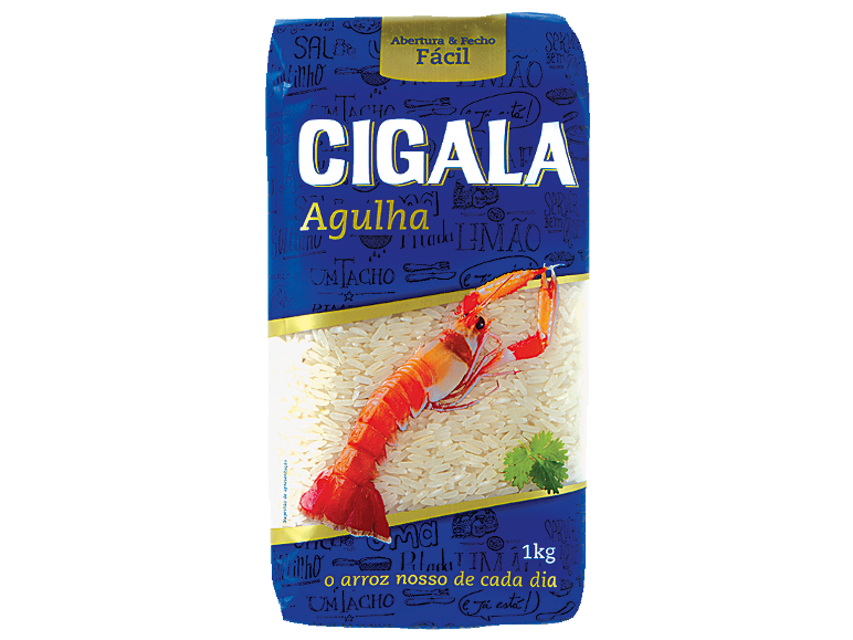 Embalagem de arroz com camarão, abertura e fecho fáceis, 1 kg.
