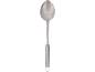 Concha de cozinha de metal com cabo cilíndrico e argola para pendurar.