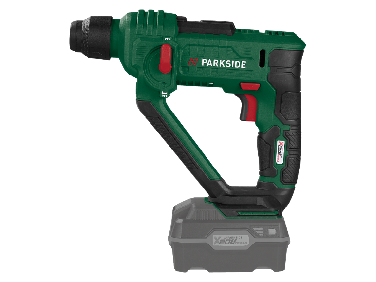 Martelo perfurador sem fio em verde e preto com bateria X 20 V Team.