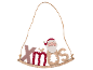 Decoração de Natal em madeira com texto 'Xmas', Pai Natal e corda para pendurar.