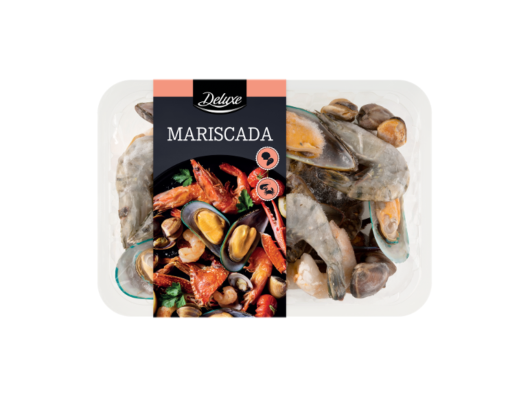 Mistura de marisco congelado Mariscada Deluxe numa cuvete