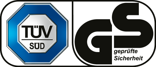 Selo de certificação: TÜV SÜD e GS geprüfte Sicherheit.