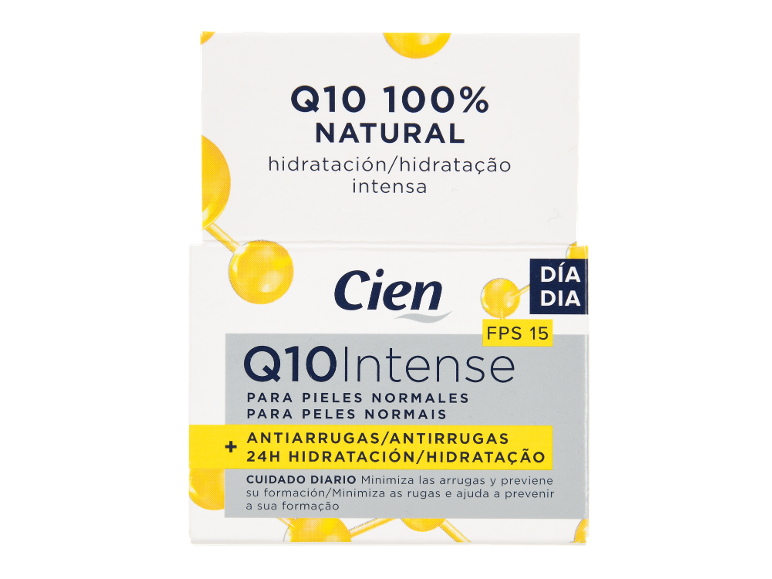 Creme de dia antirrugas com Q10, 100% natural, hidratação intensa, FPS 15.