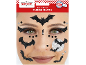 Tatuagens faciais de morcego com glitter para o Halloween com pedras preciosas.